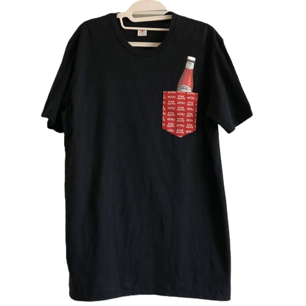 FPS Apparel Five Guys Heinz T-Shirt Black Pocket Unisex Size Large Short Sleeve